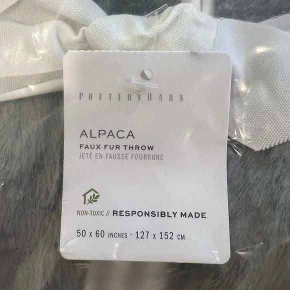Pottery Barn Gray Faux Fur Alpaca Throw Blanket NWT - Picture 3 of 4